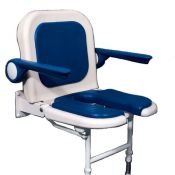 AKW Advanced Wall Mounted, Fold-up Moulded Horseshoe Seat w/ Support Legs, Blue Padded Seat, Back & Arms